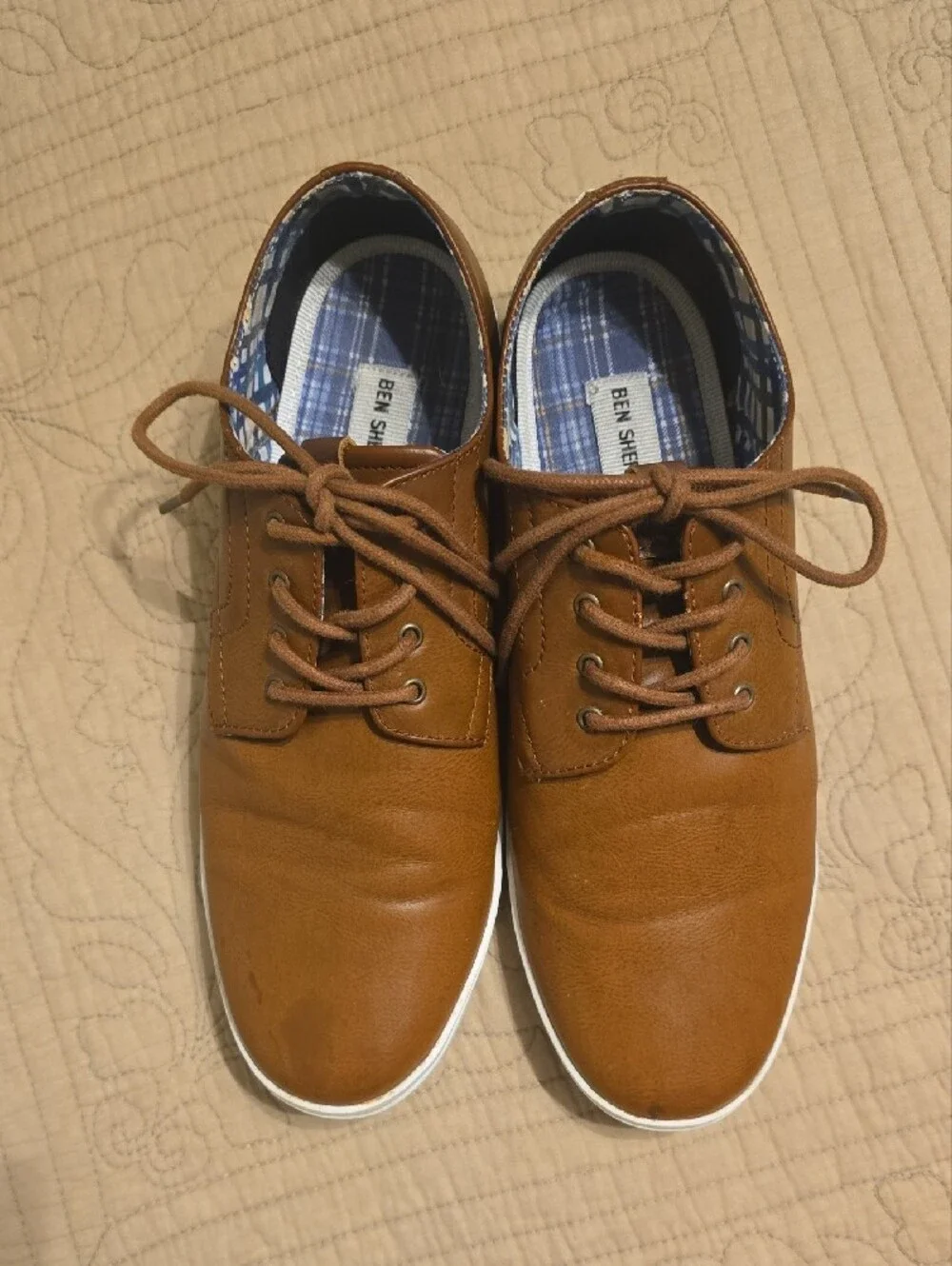 Ben Sherman Presley Oxford Cognac Tan Faux Leather Sneakers Shoes Size 10